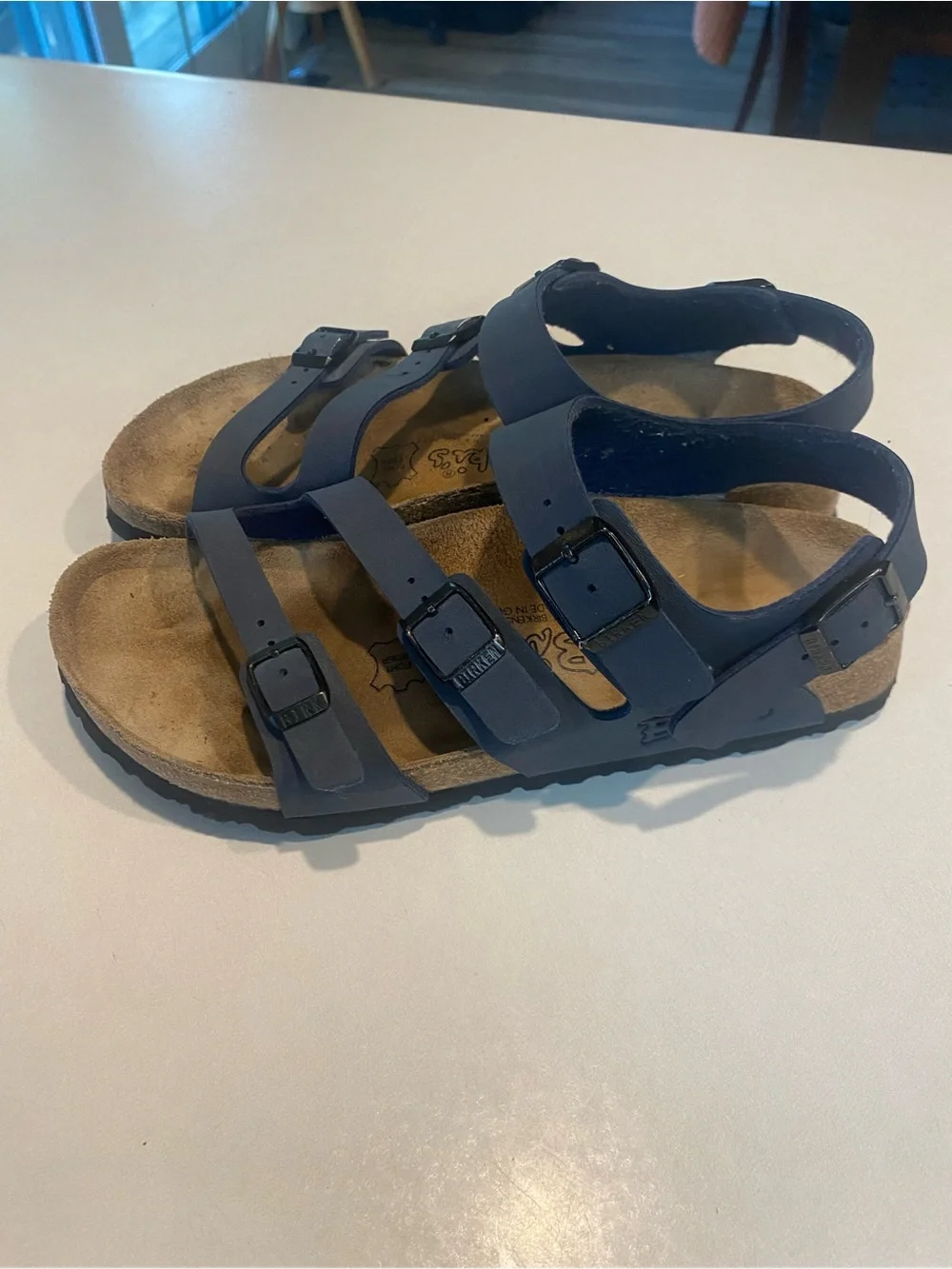 BIRKENSTOCK BIRKI’S ELLICE SLINGBACK SANDAL THREE STRAP BUCKLE NAVY SZ 38